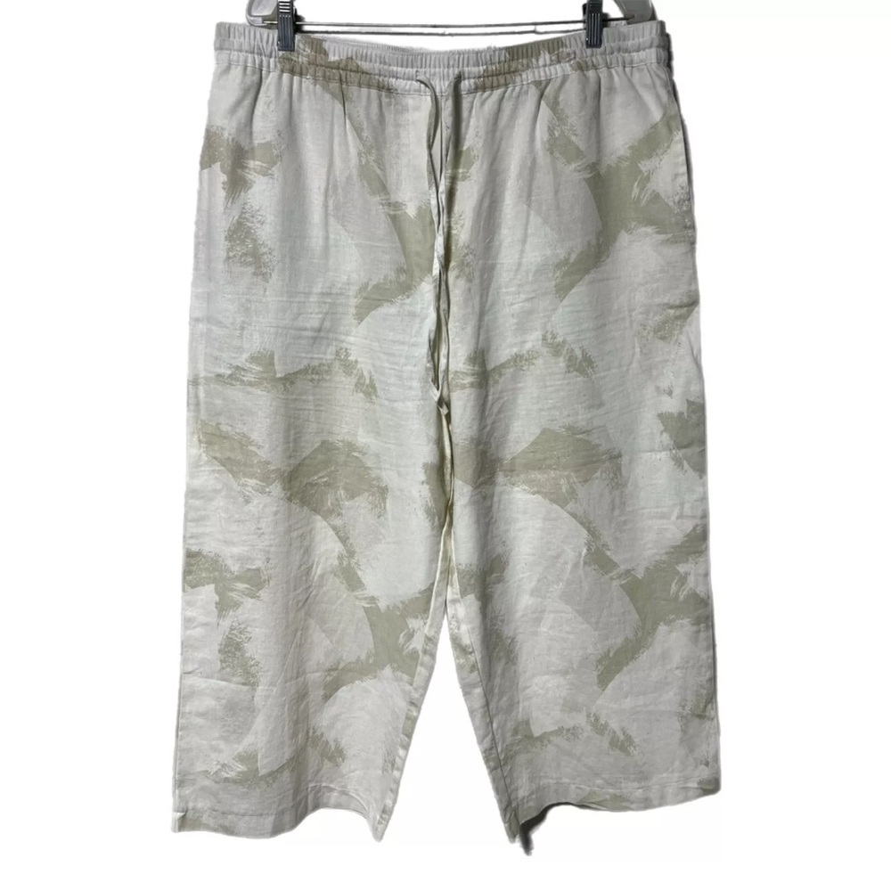 DKNY Pure White Tan Neutral Linen Blend Wide Leg Cropped Pants XL